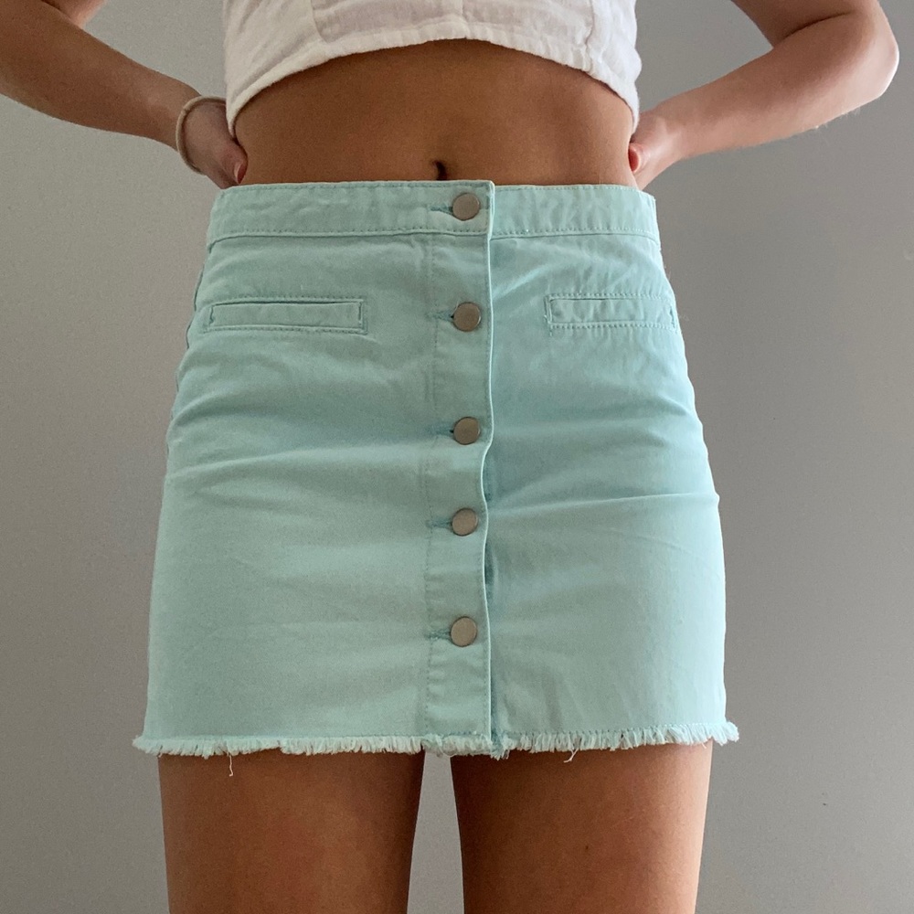 Teal buttoned jean skirt!